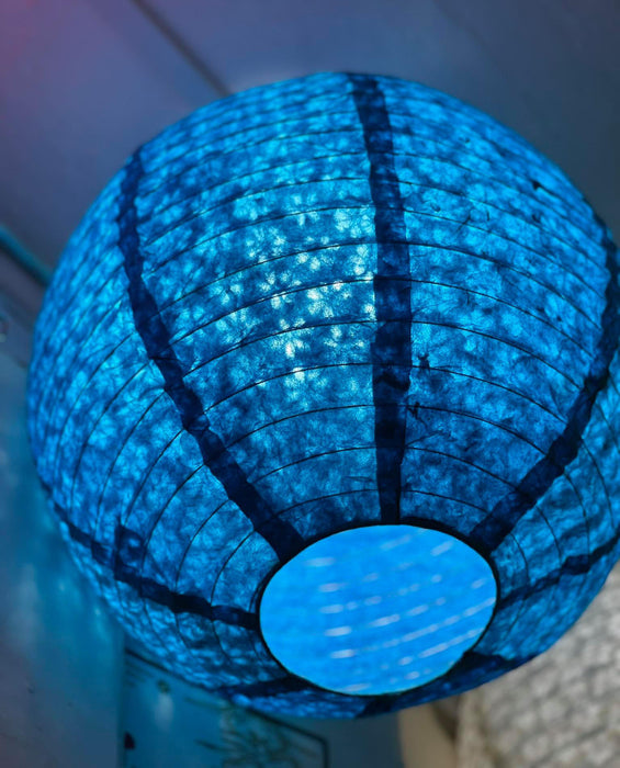 Handmade Lokta Paper Lampshade -Round Shape - Hanging Lampshades, Turquoise