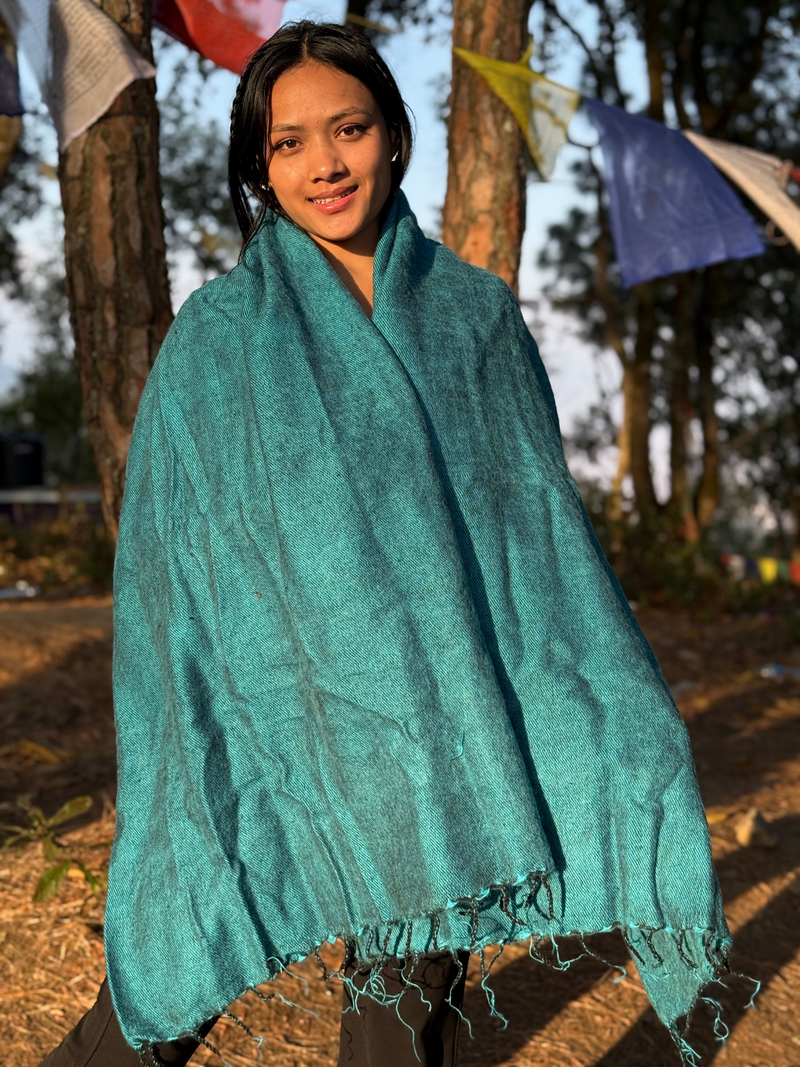 Turquoise Yak Wool Blend Shawl