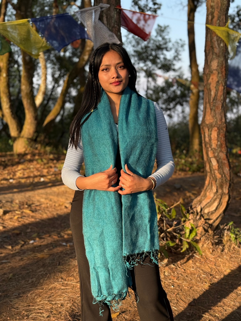 Turquoise Yak Wool Blend Shawl