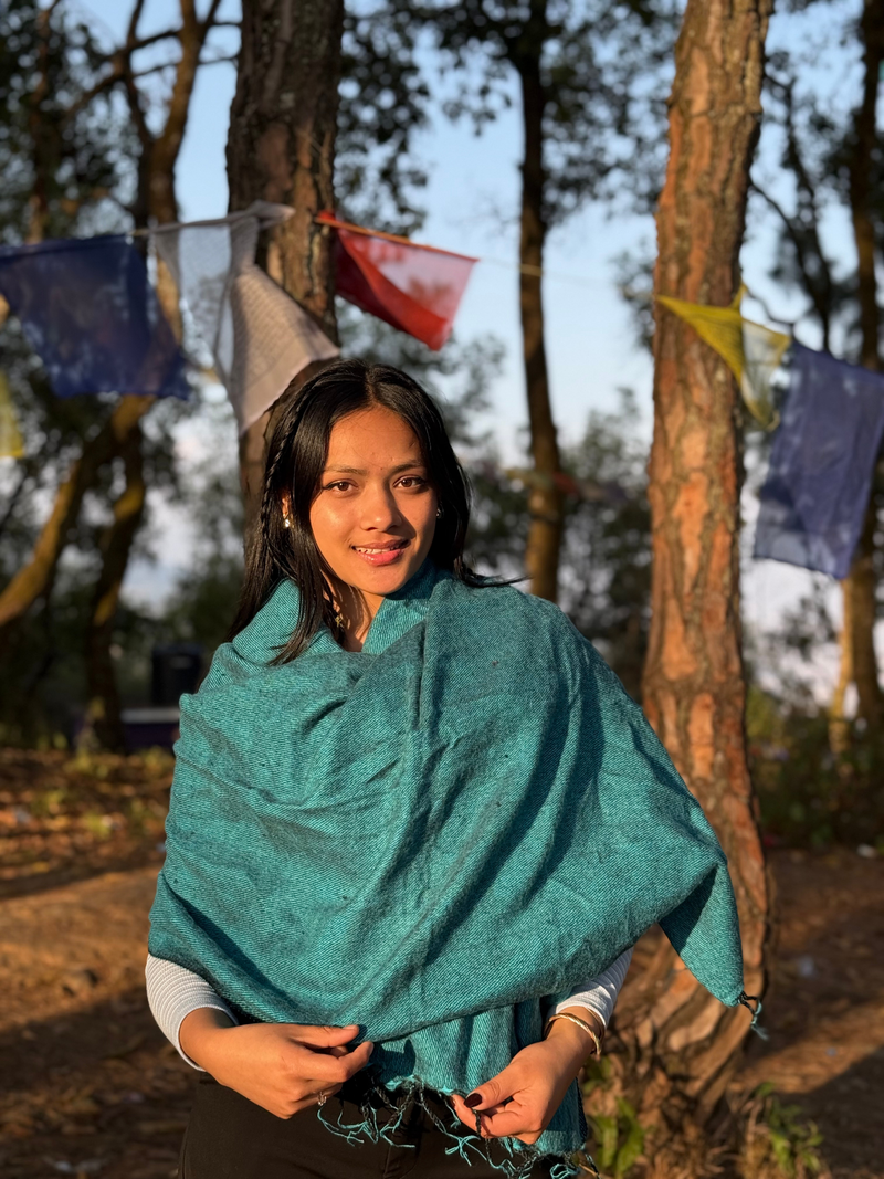 Turquoise Yak Wool Blend Shawl