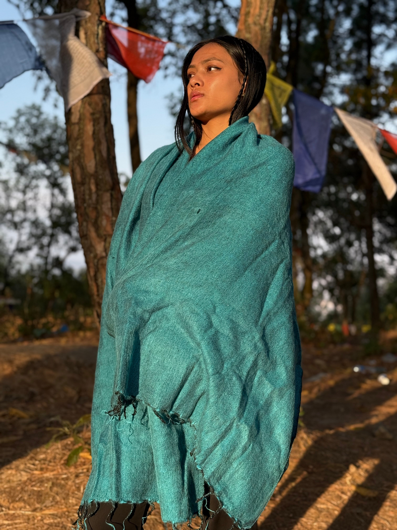 Turquoise Yak Wool Blend Shawl
