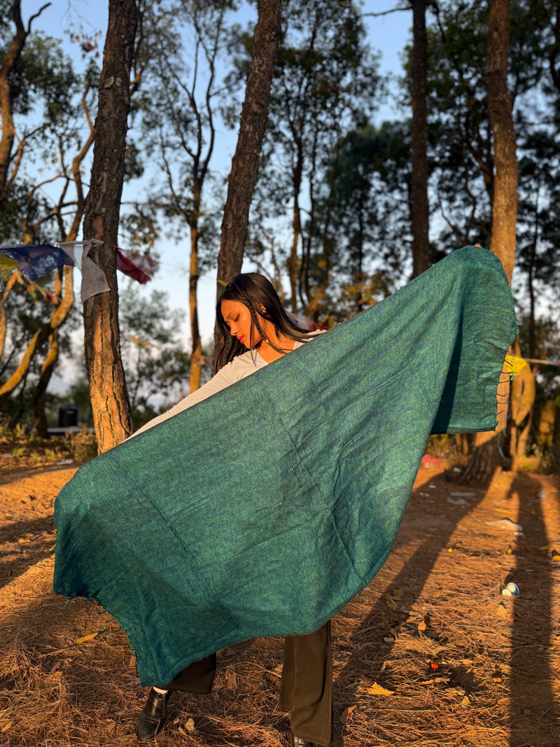 Turquoise Yak Wool Blend Shawl