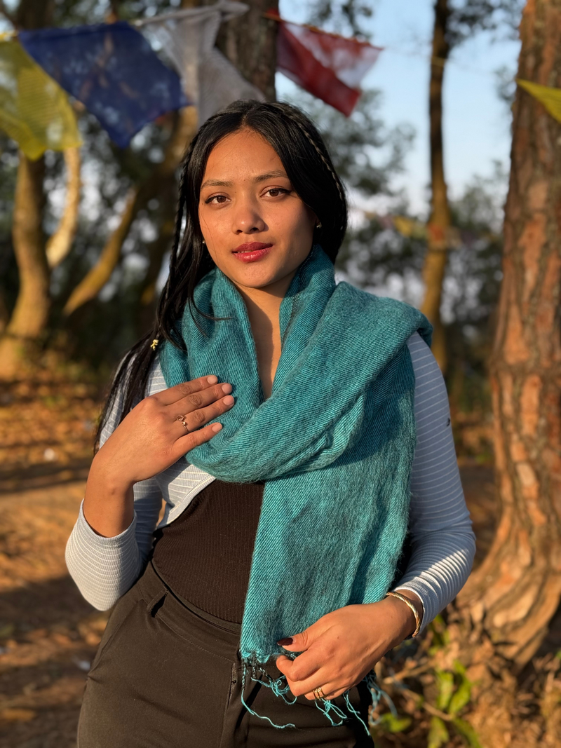 Turquoise Yak Wool Blend Shawl