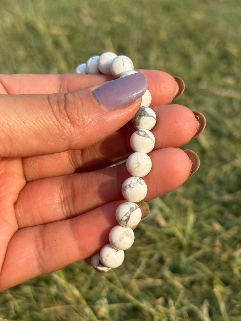 White Howlite Bracelet – Natural 8mm Stone Bead Stretch Bracelet