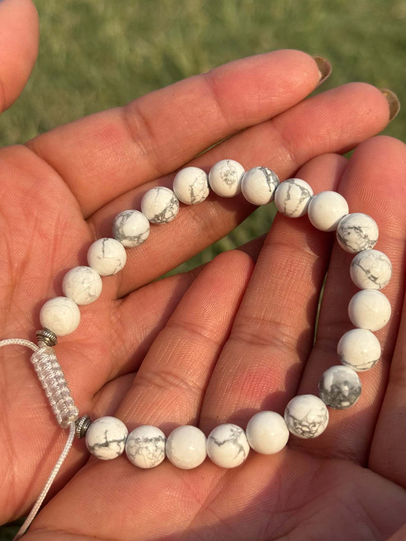 White Howlite Bracelet – Natural 8mm Stone Bead Stretch Bracelet