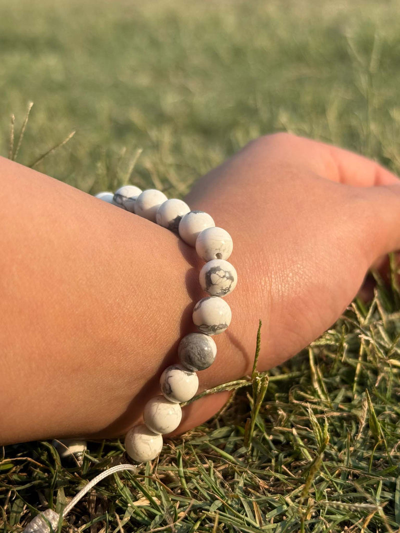 White Howlite Bracelet – Natural 8mm Stone Bead Stretch Bracelet