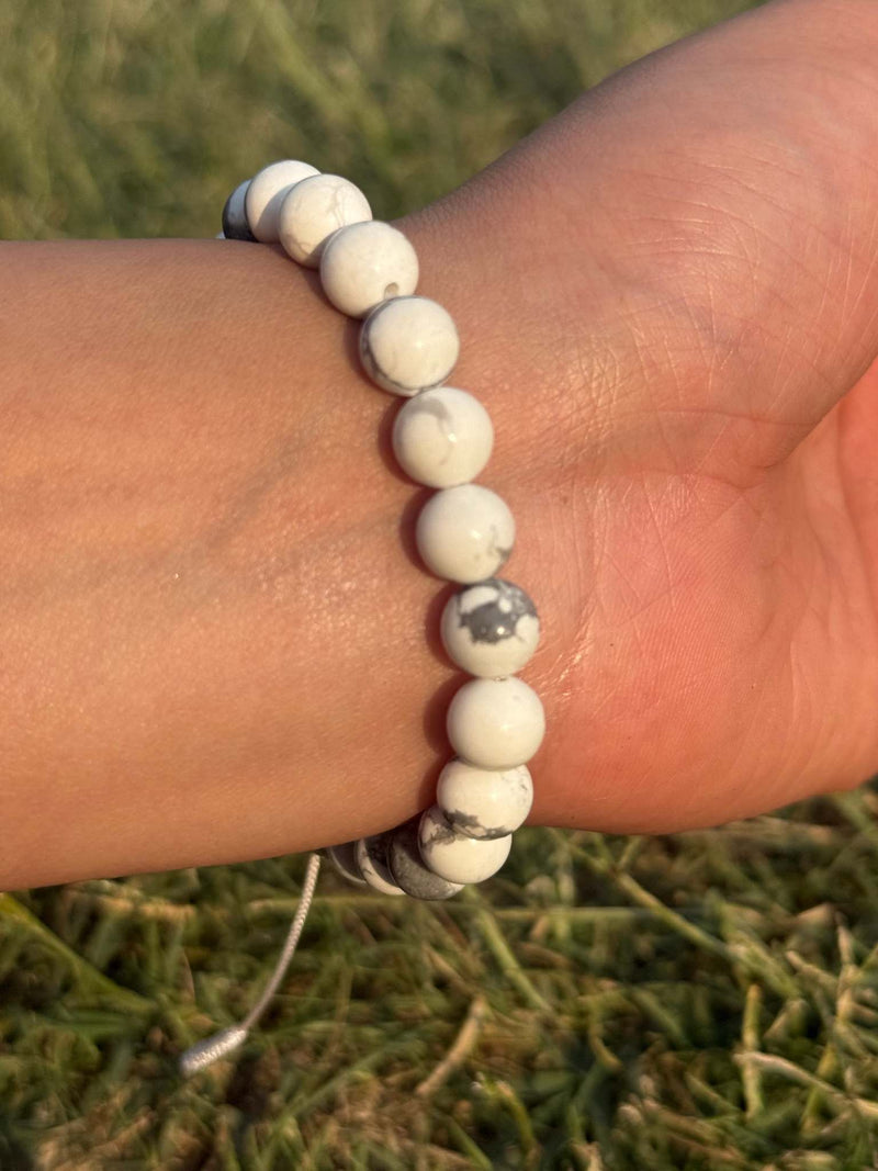 White Howlite Bracelet – Natural 8mm Stone Bead Stretch Bracelet