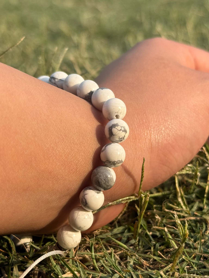 White Howlite Bracelet – Natural 8mm Stone Bead Stretch Bracelet