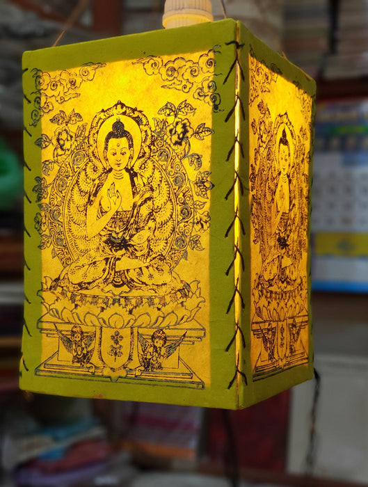 Amogsiddhi Buddha - Lokta Paper Lamp Shade square- Yellow