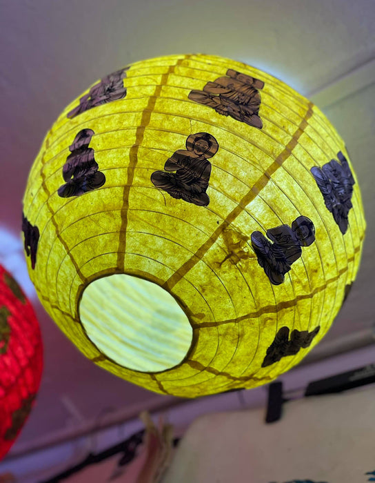 Handmade Lokta Paper Lampshade -Round Shape - Hanging Lampshades, Yellow Buddha