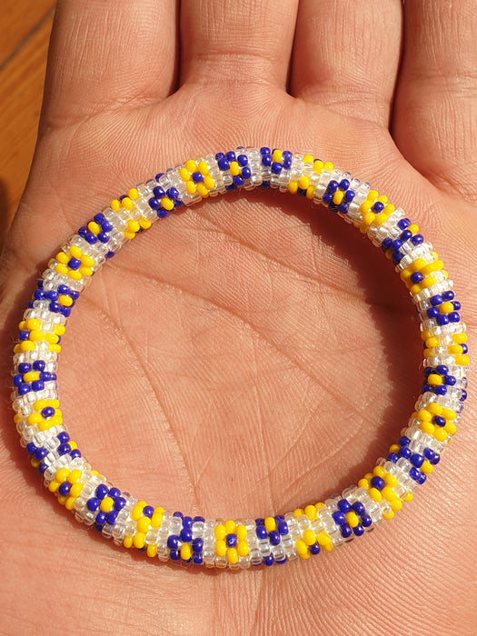 BeadsJoy Yellow Blue Silver Flower Bracelet