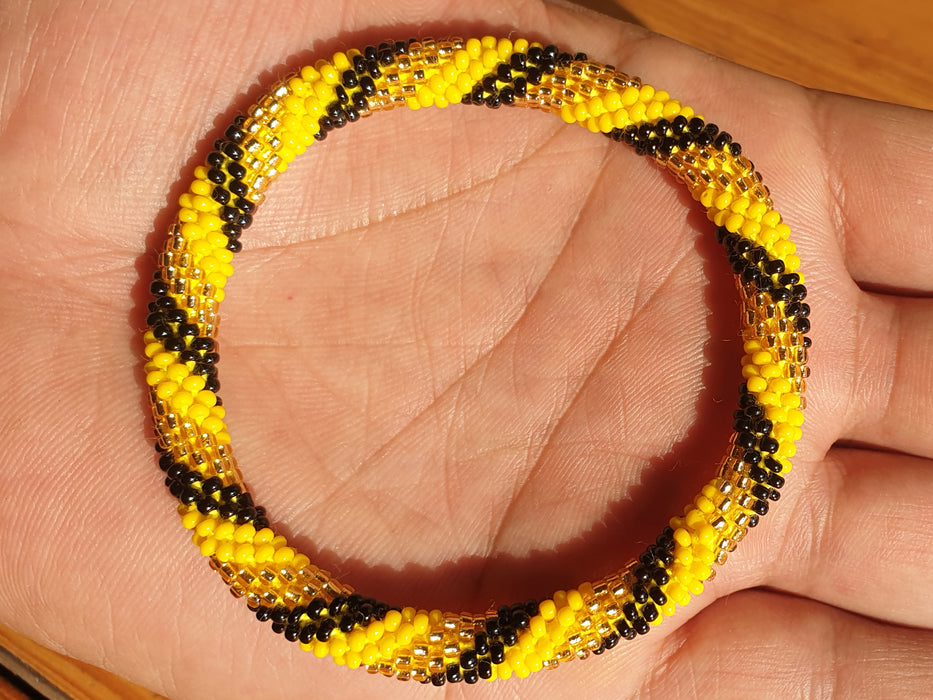 BeadsJoy Nepal Bracelets Yellow Black Spiral BJHNPA32